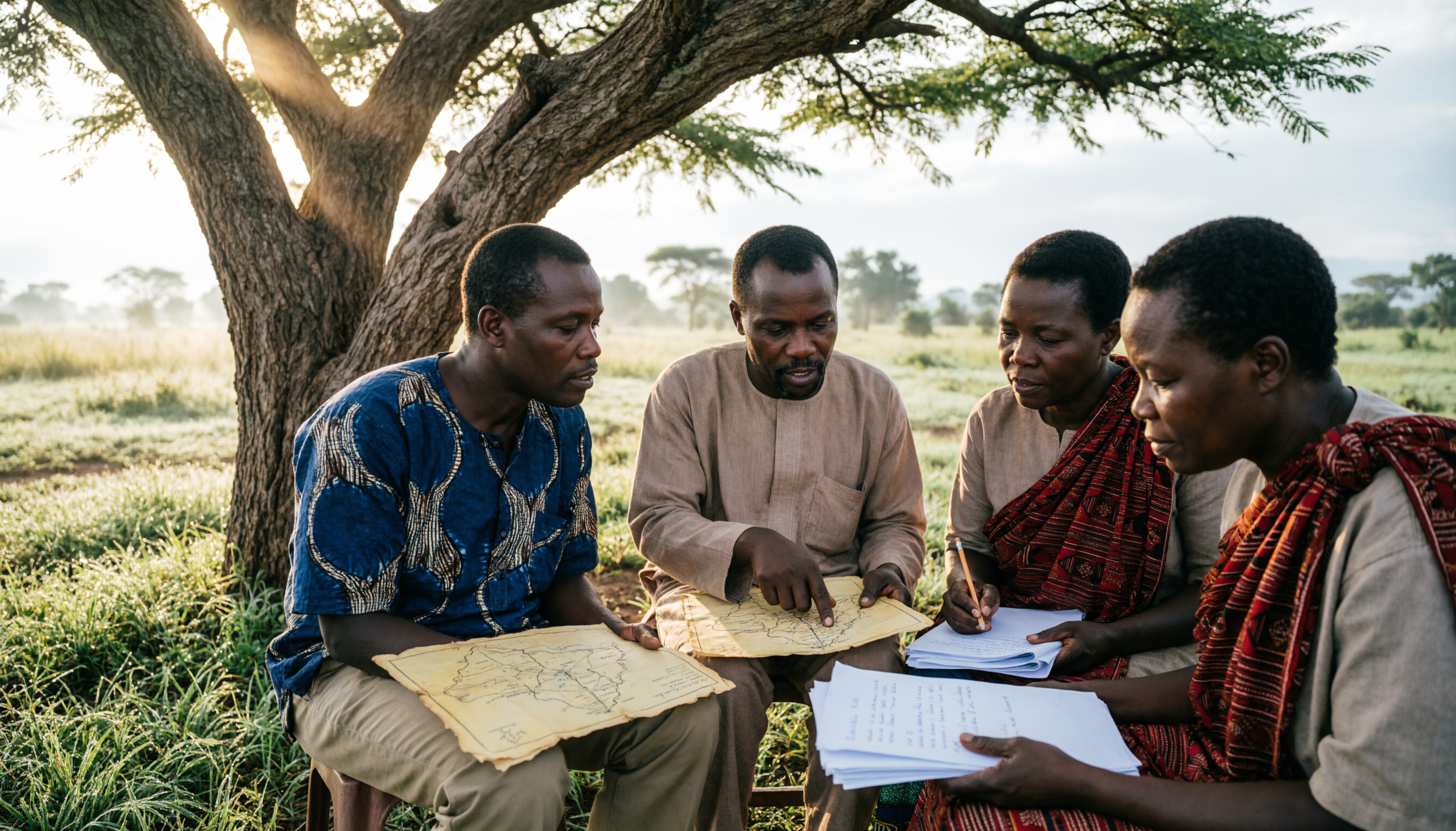 Community founders meeting under a tree in Kigumba
